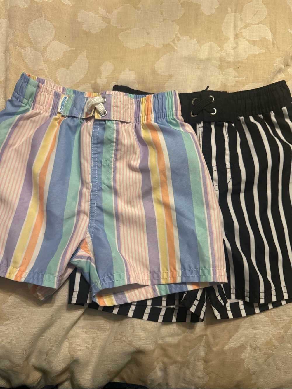 Ruffle Butts Pastel Rainbow Striped & Black-White Striped Swim Trunks